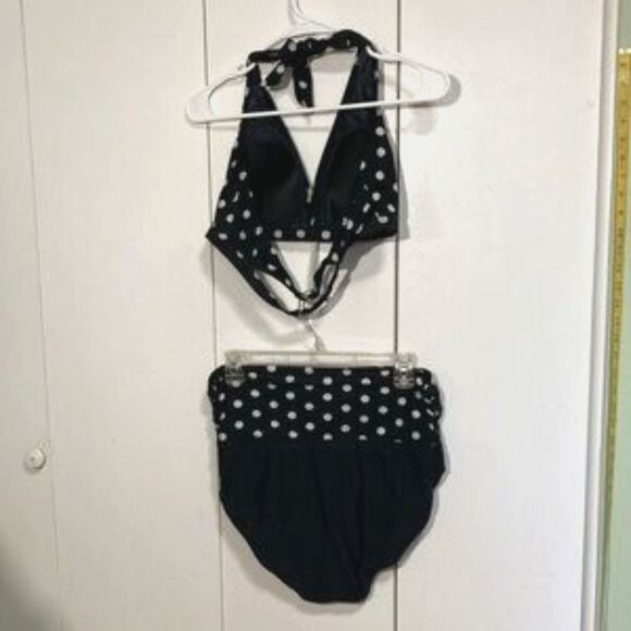 SWIMSUITS FOR ALL Black with White Polka Dot Bikini Womens 12 - Picture 11 of 13